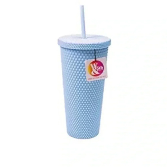 West & Fifth Matte Studded Tumbler Lid & Straw, Textured Cold Cup, Blue, 24oz - Picture 4 of 11
